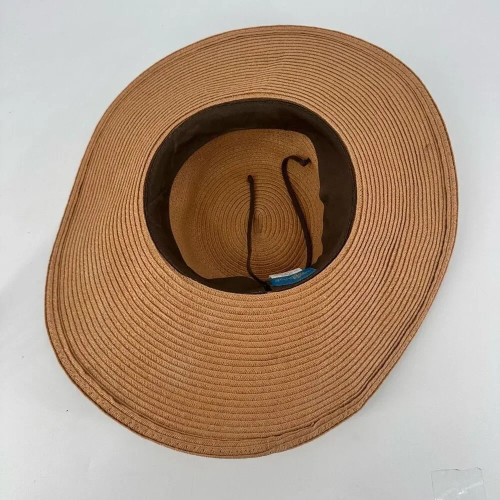 Vivian Collection Straw Wide Brim Floppy Sun‎ Hat Resting Beach Face Tan Black